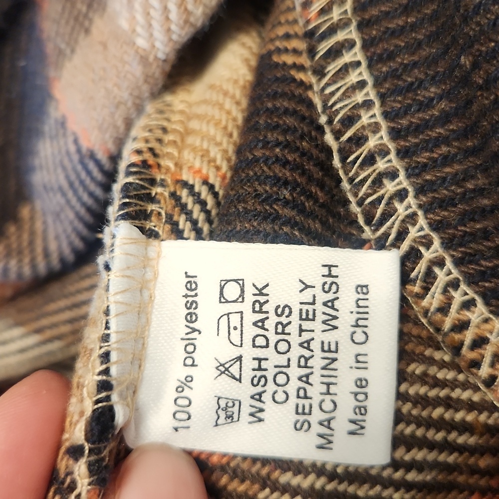 Flannel Button Down Shirt, Boyfriend Long Sleeve, Oversized, Brown/Orange, S - Picture 3 of 17